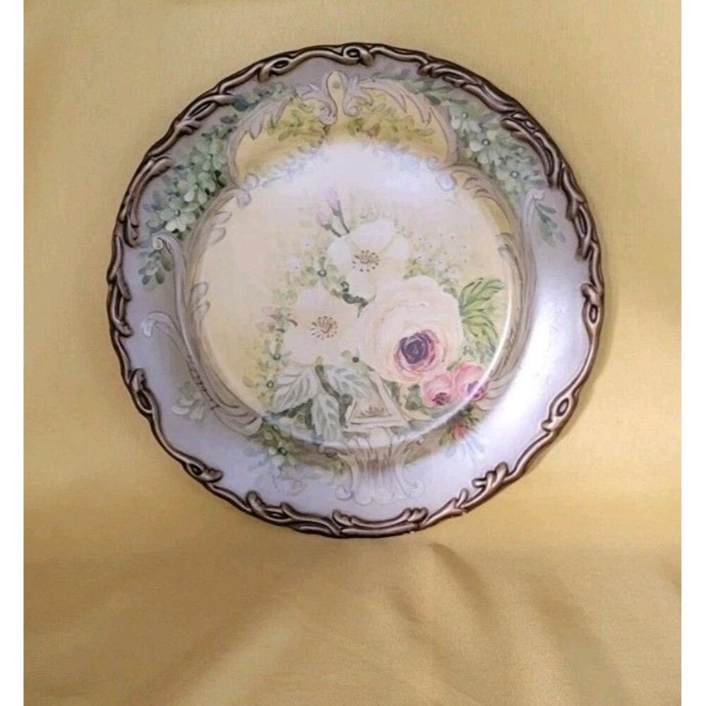 VINTAGE TOYO HEAVY CHINA PLATE LILLIAN AUGUST 10 IN YELLO CREAM BRONZE EDGE DECO